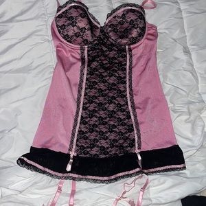 Nature Intimates Teddy Pink & Black Lace 34C L